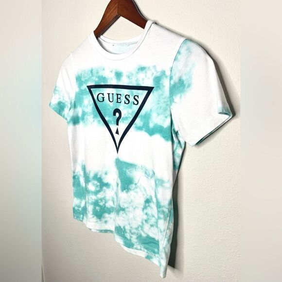 Guess Boys Tie Dye Short Sleeve Tshirt White Green Medium 10-12 - Picture 2 of 5